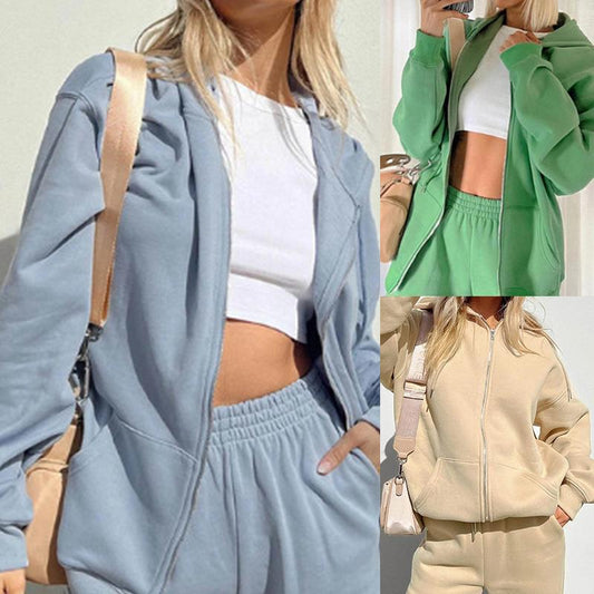 Womens Casual Hooded Sportswear Two-Piece Set