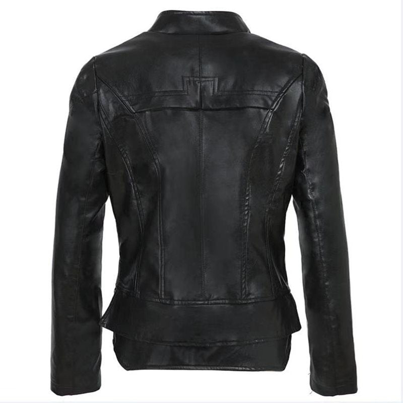 Plus Size 3XL Women Winter Gothic Black Faux Leather Jacket