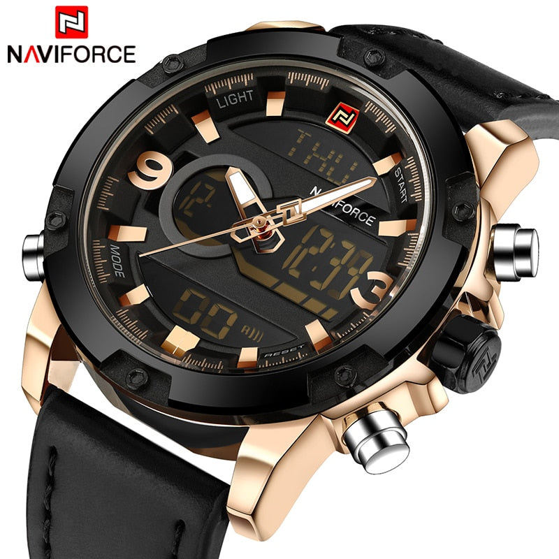 NAVIFORCE Luxury Brand Men Analog Digital Leather Sports Watches