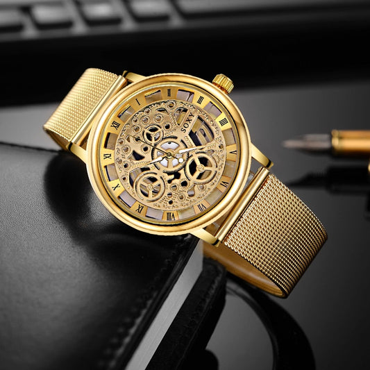 SOXY Luxury Skeleton Men or Women Wrist Watches Fashion Gold Wrist Watch