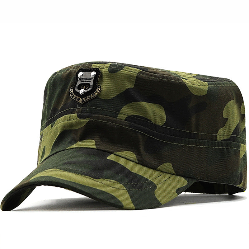 Leather Label Flat Cap Men's Military Cap Spring And Summer Camouflage Cap Travel And Leisure Sun Hat Outdoor Mountaineering Hat