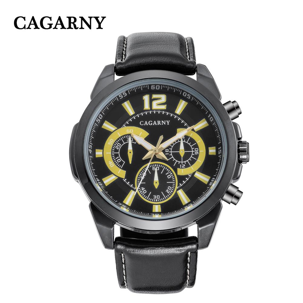 Cagarny Men's Wrist Watches Black Leather Strap