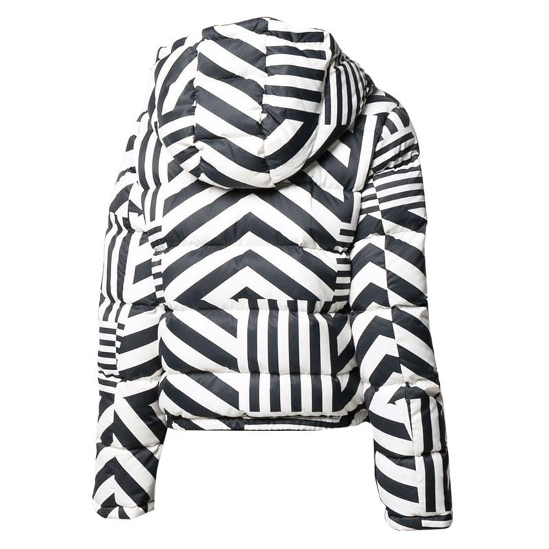 Black And White Stripes Coat Hooded Fashion Design
