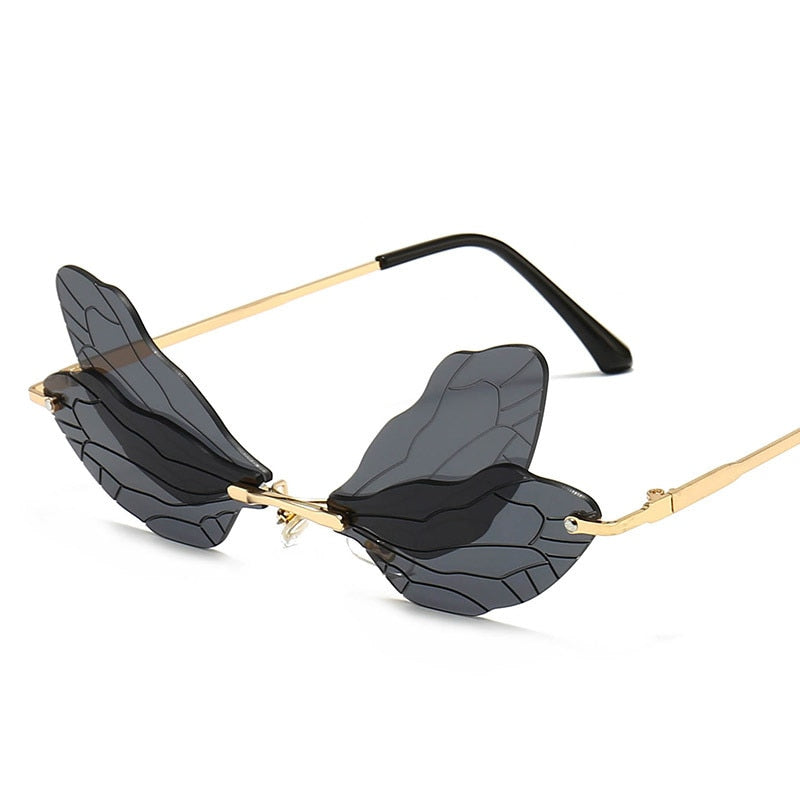 Fashion Rimless Sunglasses Women Vintage Dragonfly Steampunk Sunglasses