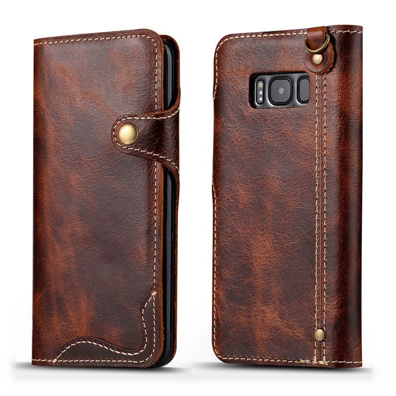 Luxury Business Style Genuine Real Leather Case for Samsung Galaxy S8 S9 S10 Plus Case Flip Wallet Card for Samsung