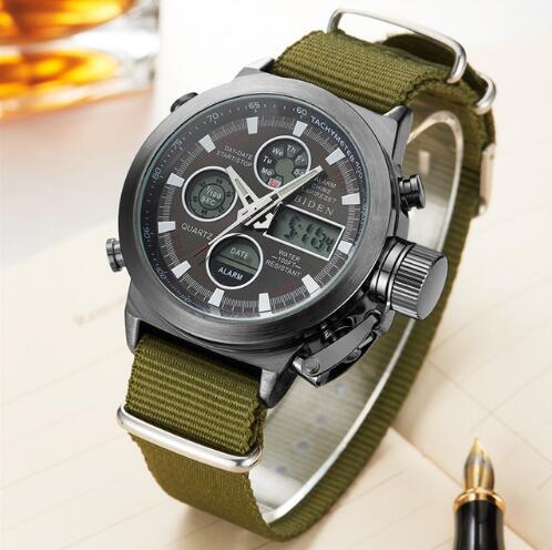 BIDEN Luxury Men Watch Leather LED Sport  Digital Quartz Clocks 0031
