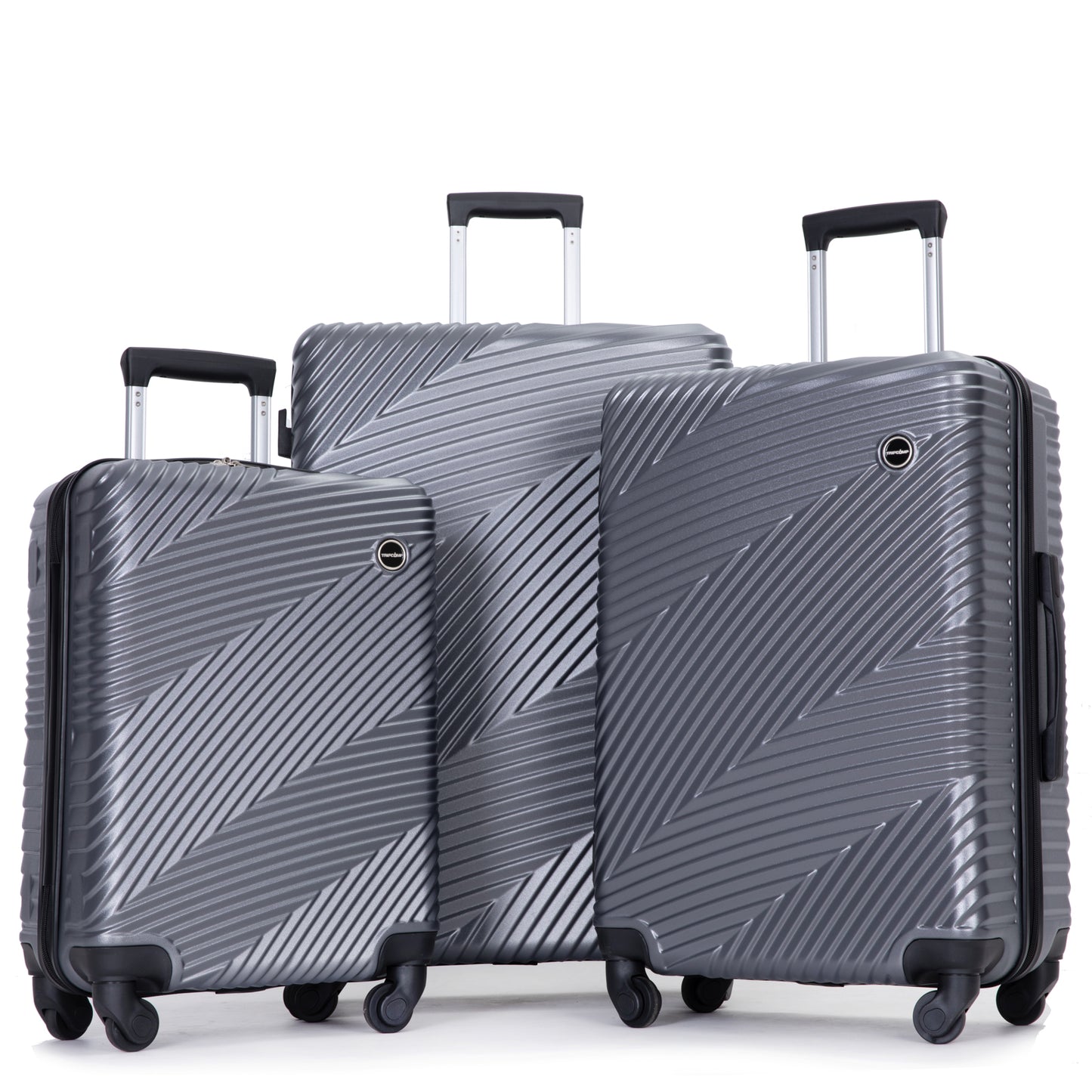 3 Piece Luggage Sets PC+ABS Lightweight Suitcase with Two Hooks Spinner Wheels (20/24/28) Gray