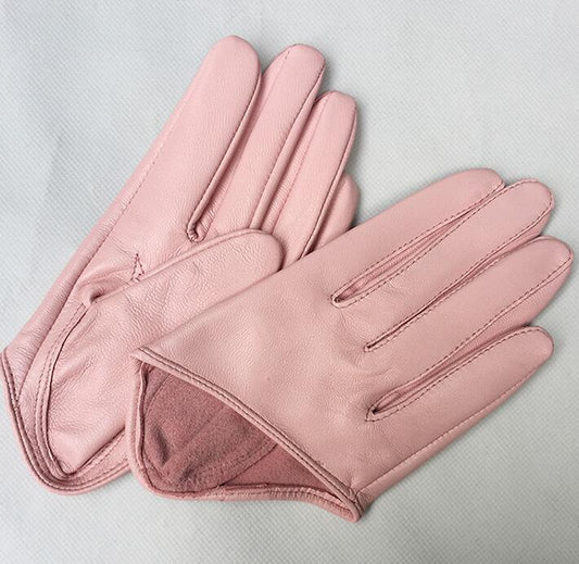 Women's Natural Sheepskin Leather Solid Pink Color Half Palm Gloves Female Genuine Leather Fashion Short Driving Glove