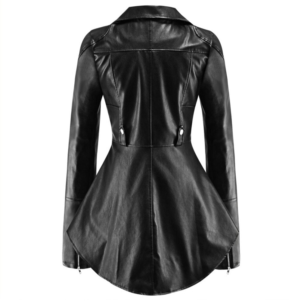 Women's PU Leather Long-sleeved Jacket Swallowtail Wind Ruffled Leather Clothing