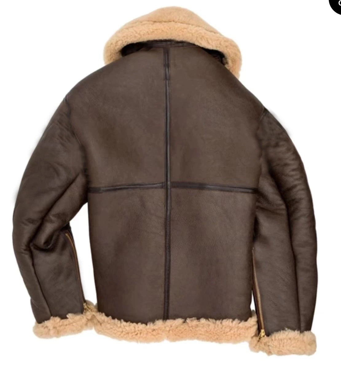 New Fur Coat Men's Thick Fur Faux Leather Jacket Dark Coffee Color Long Sleeved Fur Coat