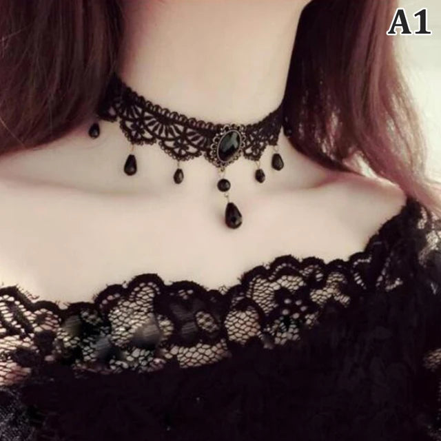 1PCS Gothic Victorian Black Lace Necklace Women