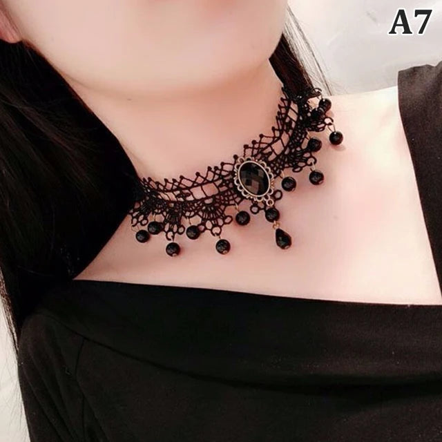 1PCS Gothic Victorian Black Lace Necklace Women