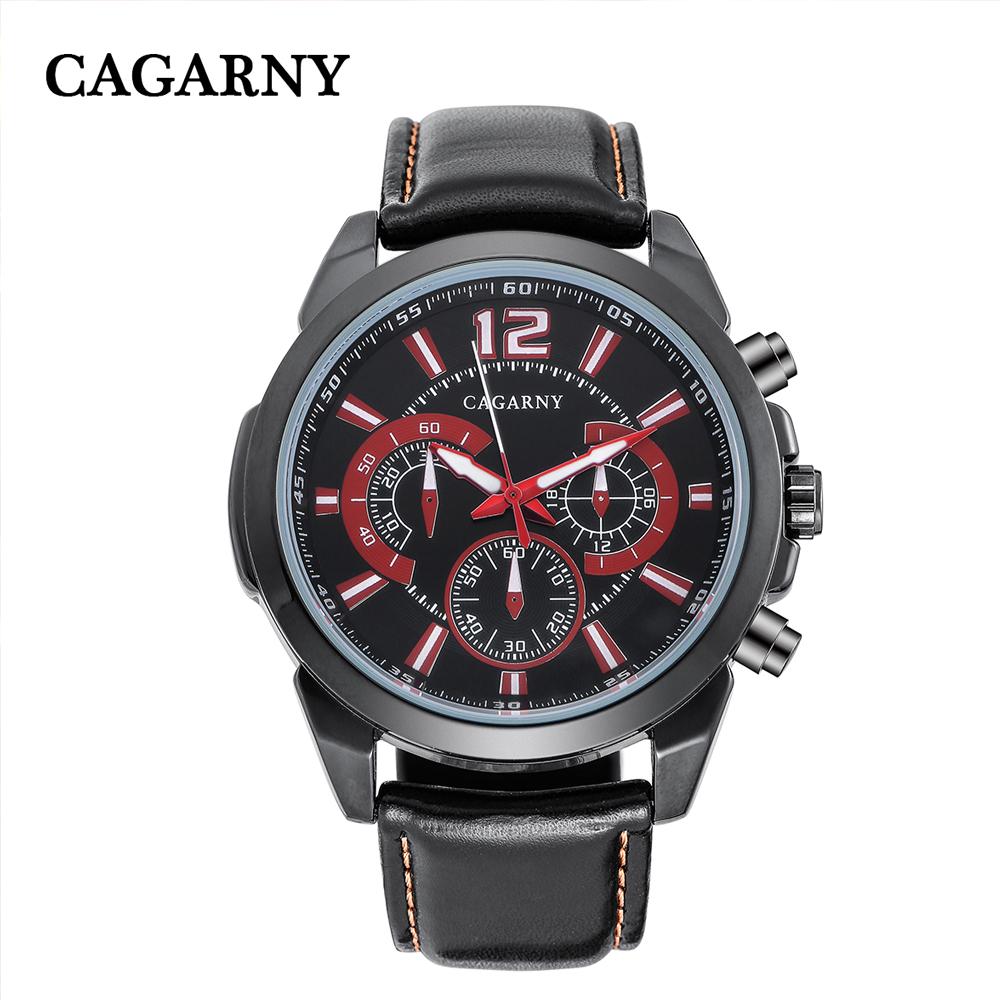 Cagarny Men's Wrist Watches Black Leather Strap