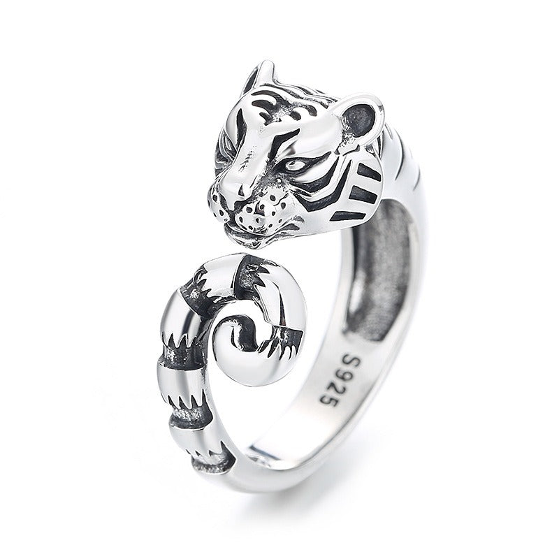 S925 Sterling Silver Zodiac Tiger Shape Open Ring
