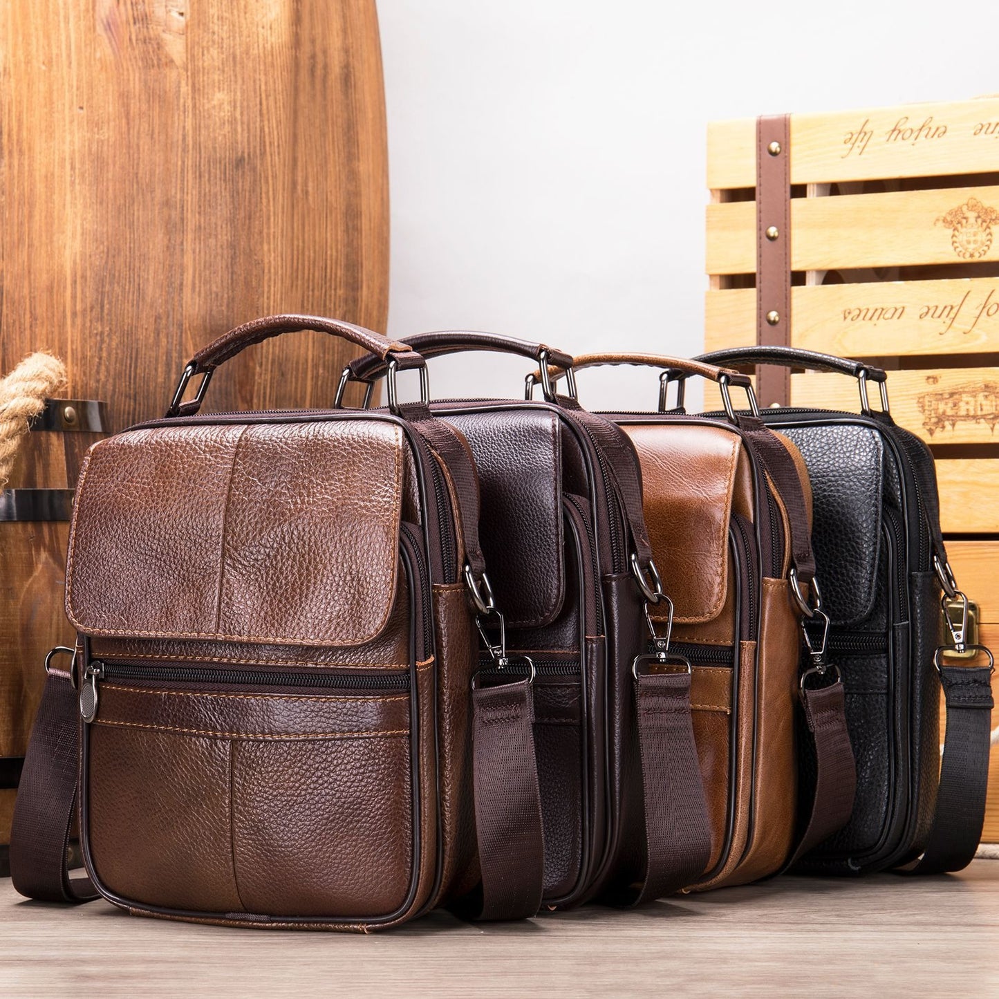 Genuine leather men's bag, vertical casual briefcase, men's business document bag, cowhide crossbody bag, shoulder bag