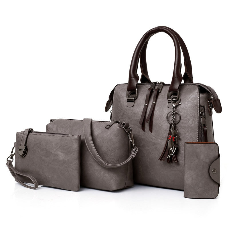 ValenKuci  Leather Shoulder Messenger Bag Tote Bag Bolsa 4pcs/Set