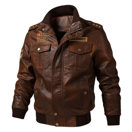 Faux Leather Jacket Men Spring Autumn Windproof Outwear Military Army