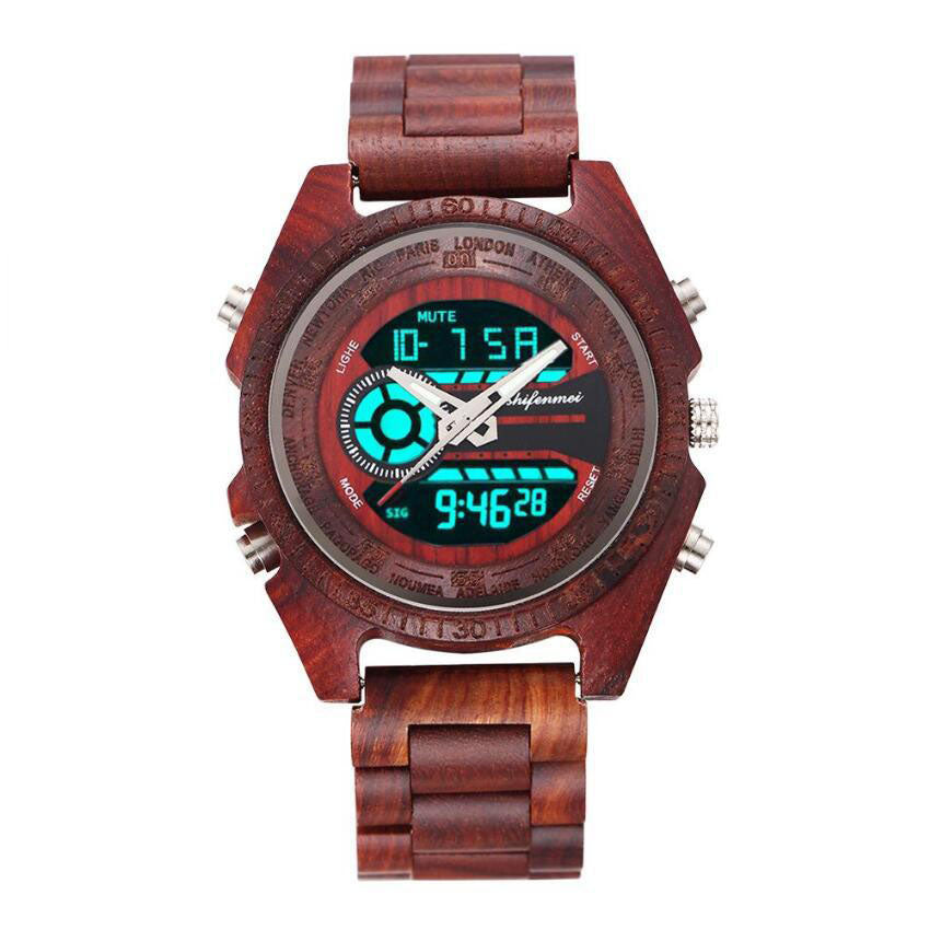 Antique Natural Digital Men's Watches LED display Wristwatches Wooden Leather Luminous Hand boys watches Bracelet Wristband