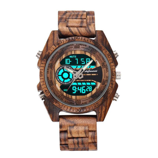 Antique Natural Digital Men's Watches LED display Wristwatches Wooden Leather Luminous Hand boys watches Bracelet Wristband