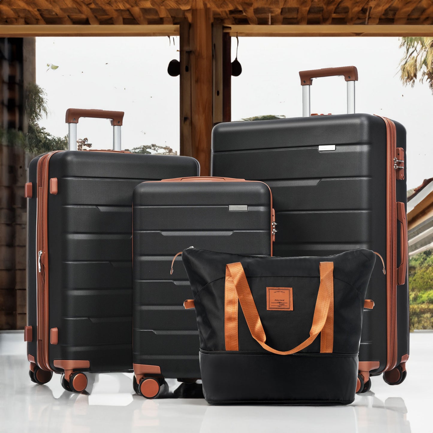 Luggage Sets 4 Piece Carry On Luggage Suitcase Set with 360° Spinner Wheels black and brown