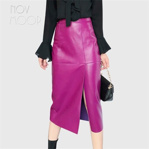 Real Leather Leather Skirt Spring New Sheepskin Fanny Pack Hip Skirt Slit Over The Knee Skirt For Women