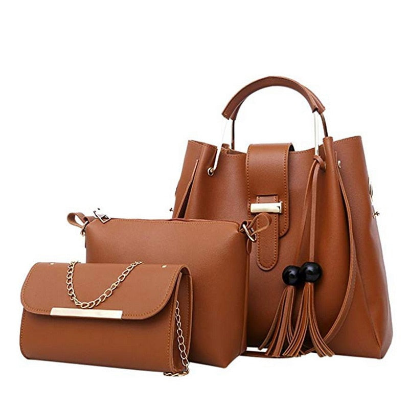 Laamei 3Pcs/Sets Women Handbags Leather Shoulder Bags Female Casual