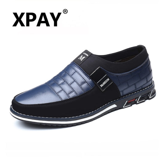 XPAY Genuine Leather Men Casual Shoes Brand 2019 Mens Loafers Moccasins Breathable Slip on Black Driving Shoes Plus Size 38-46