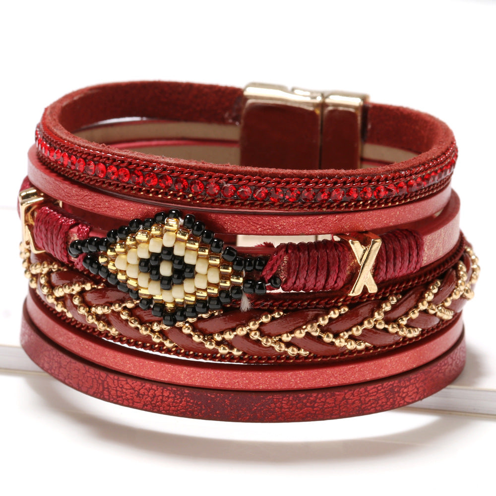Bohemian Style New Jewelry Eye Bead Hand-Woven Leather Bracelet Women's Simple Jewelry