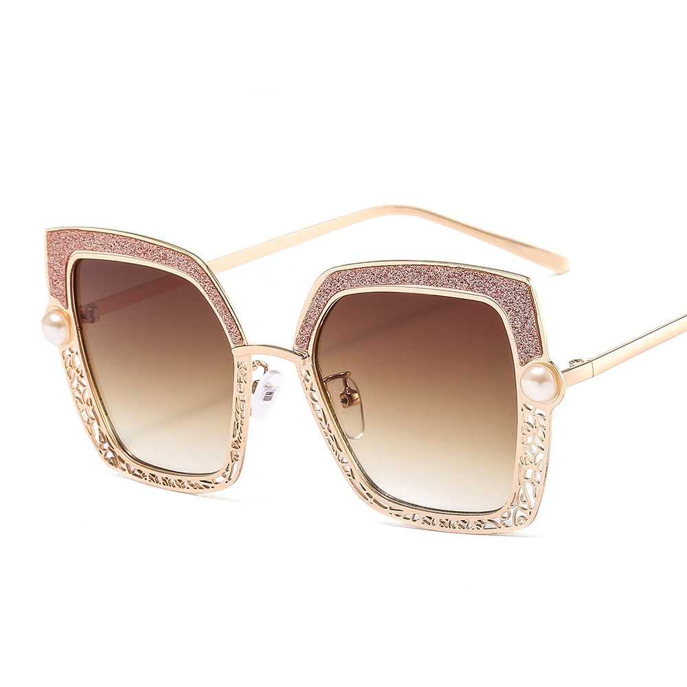 Square Cat Eye Pearl Hollow Luxury Sunglasses Men Women