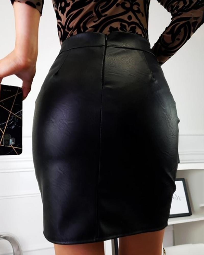 Women's PU Leather Lace Zipper Sexy Skirt