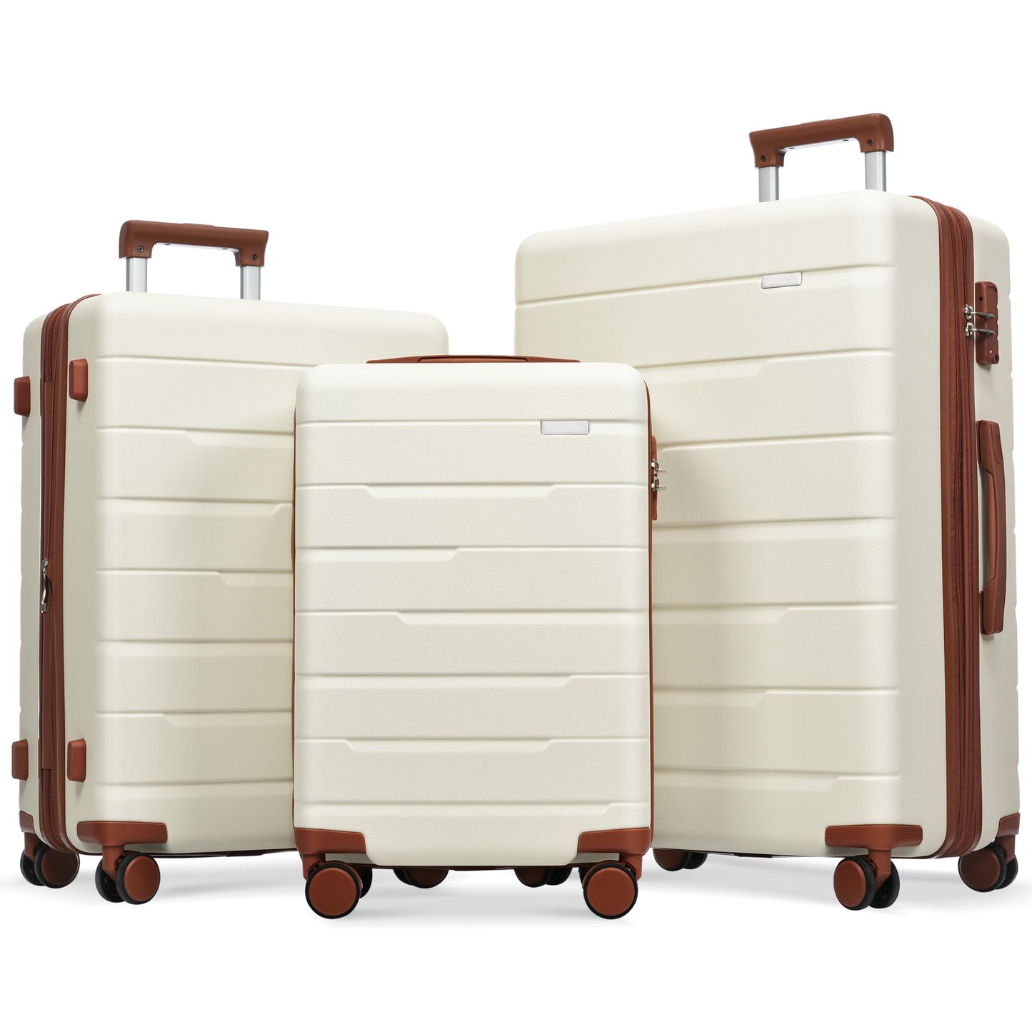 Luggage Sets 3 Piece Suitcase Set 20/24/28 Carry on Luggage Airline Approved Hard Case with Spinner Wheels Beige and Brown