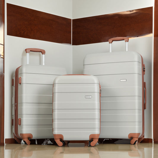 Luggage Sets New Model Expandable ABS Hardshell 3pcs Clearance Luggage ( Light Grey and Brown)