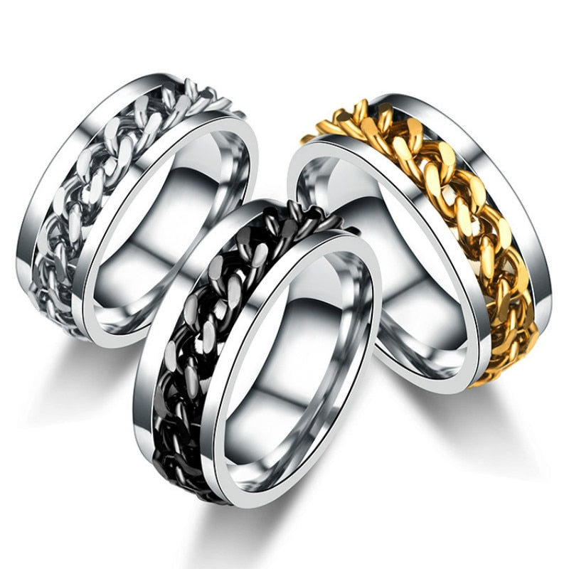 Classic Spinner Chain Men Rings Cool Stainless Steel 8mm Width