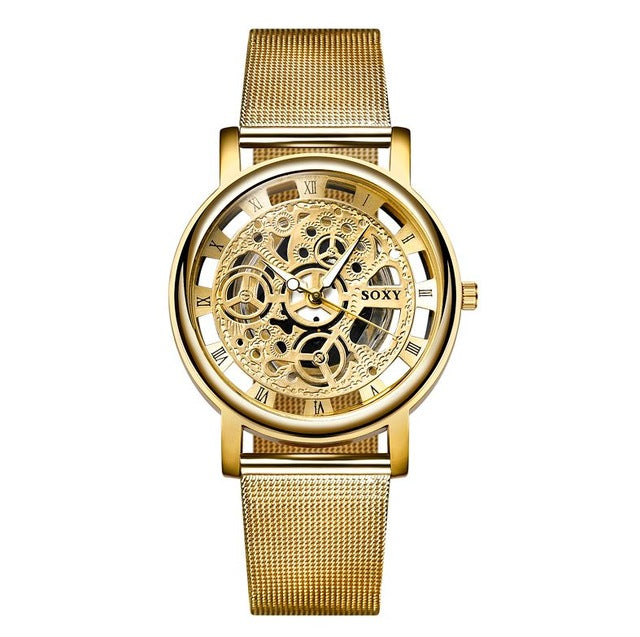 SOXY Luxury Skeleton Men or Women Wrist Watches Fashion Gold Wrist Watch