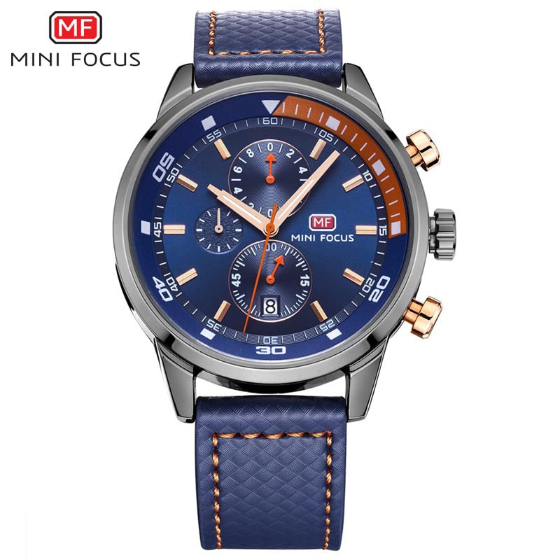 MF0017G  Watches Men Luxury Brand MINI FOCUS Quartz Fashion Leather Watch Man Chronograph Male Wristwatch Men relogio masculino