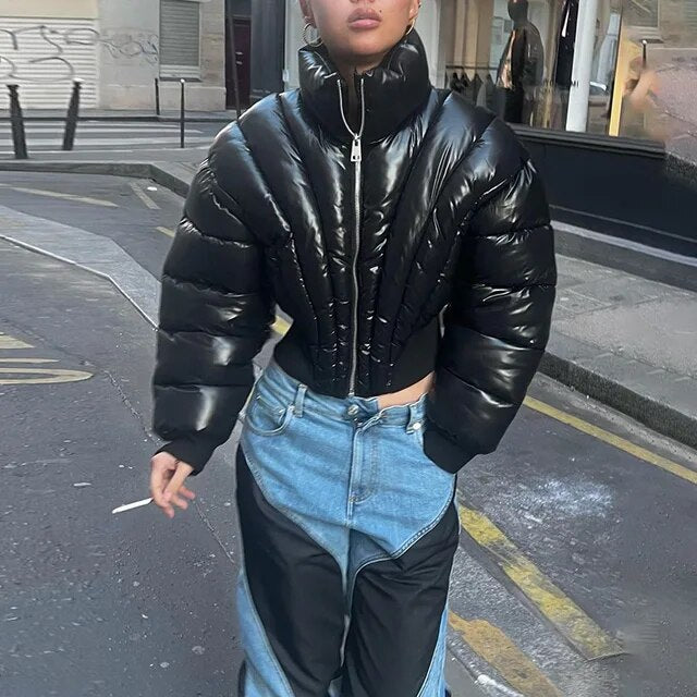 Bubble Puffer Coats Crop Black Jacket Casual