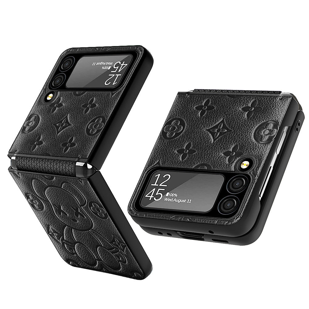 Suitable for Galaxy Samsung Z Flip3 Phone Case Violent Bear Hinge Flip3 Protective Cover Plain Leather Folding Screen