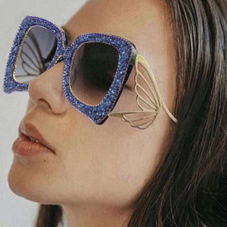 Square Sunglasses Women Diamond Vintage Men Luxury Fashion Metal