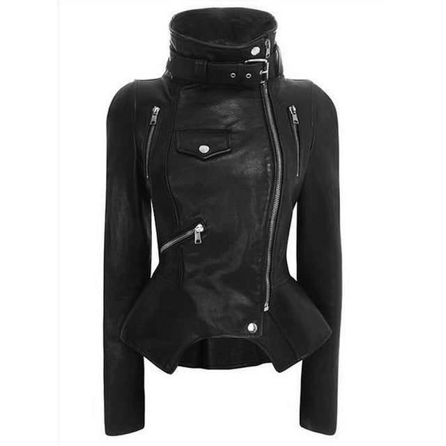 Motorcycle Leather Gothic Jacket Women Faux Leather Fashion Black Faux Coats Trend Jacket Streetwear