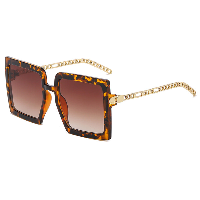 Fashion Big Frame Square Men And Women Trend Street Shooting Metal Chain Net Red With The Same Hollow Sunglasses