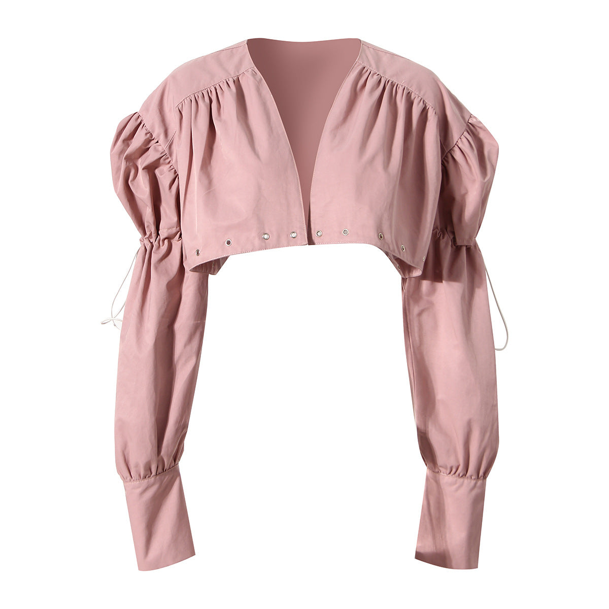 Sweet Cool Pleated Puff Sleeve Cape Stitching Pu Leather Vest Detachable Waist Short Coat Suit Lapel Female Jacket