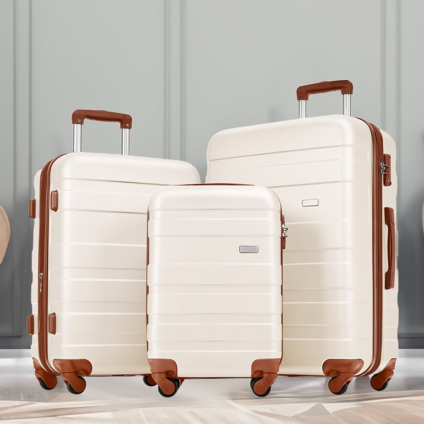 Luggage Sets 4 Piece  ivory and brown