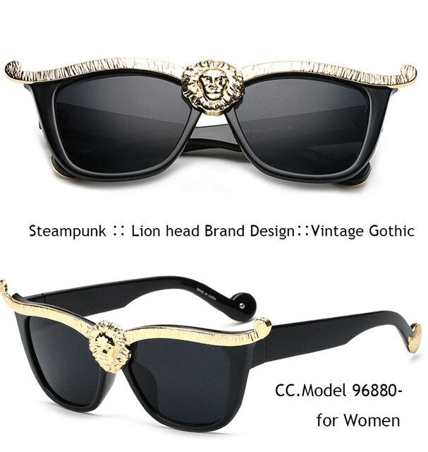 Steampunk Sunglasses Men Gold 3D Lion Head Brand Designer