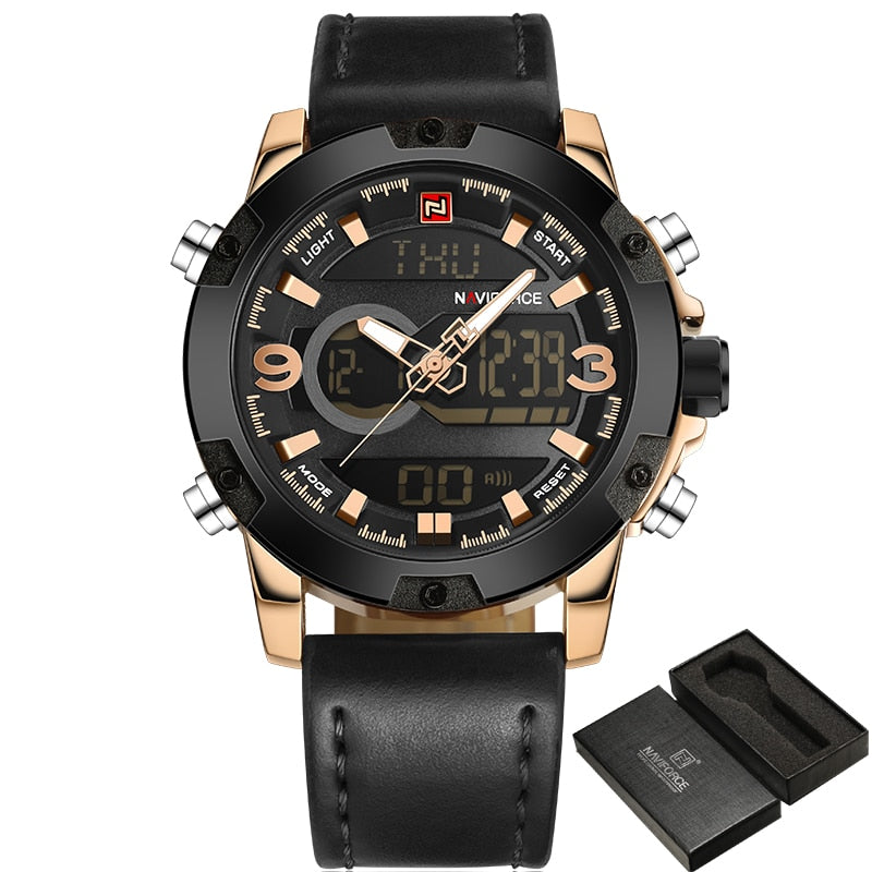 NAVIFORCE Luxury Brand Men Analog Digital Leather Sports Watches