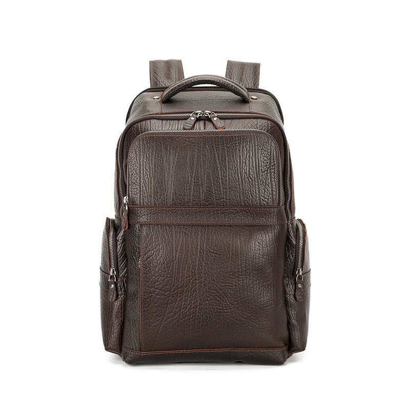 Multi functional travel backpack for men with leather top layer cowhide computer backpack