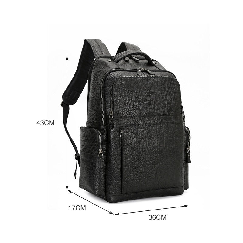 Multi functional travel backpack for men with leather top layer cowhide computer backpack