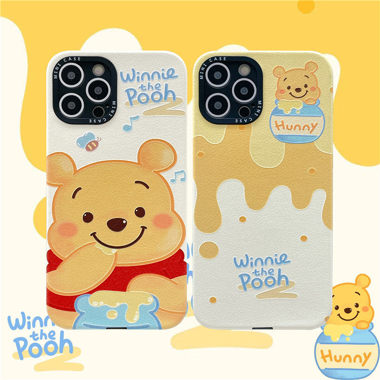 Cartoon bee Winnie the Pooh suitable for iPhone13promax/11 mobile phone shell embossed xr couple 12 leather pattern
