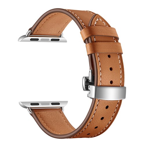 Stainless steel butterfly buckle leather strap for apple watch band 38mm 42mm