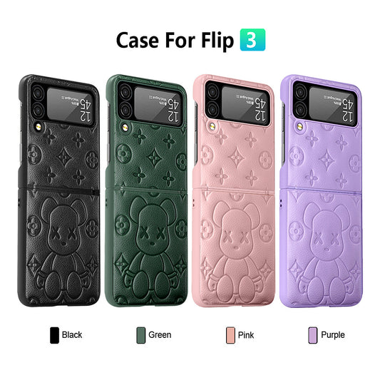 Suitable for Galaxy Samsung Z Flip3 Phone Case Violent Bear Hinge Flip3 Protective Cover Plain Leather Folding Screen