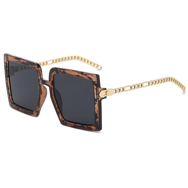 Fashion Big Frame Square Men And Women Trend Street Shooting Metal Chain Net Red With The Same Hollow Sunglasses